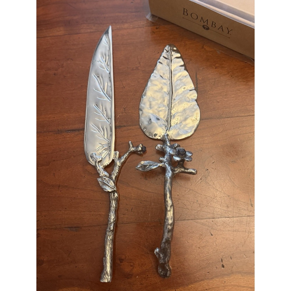 Vintage Bombay Company Amethyst Collection Botanical Leaf Branch Cake Server Set
